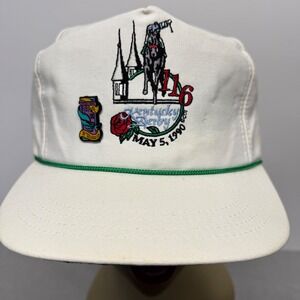 Vintage 1990 Kentucky Derby 116 Snapback Hat White Green Rope Made in USA Pin